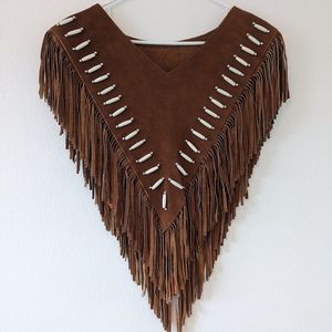 Brand new with tags, brown leather fringe poncho